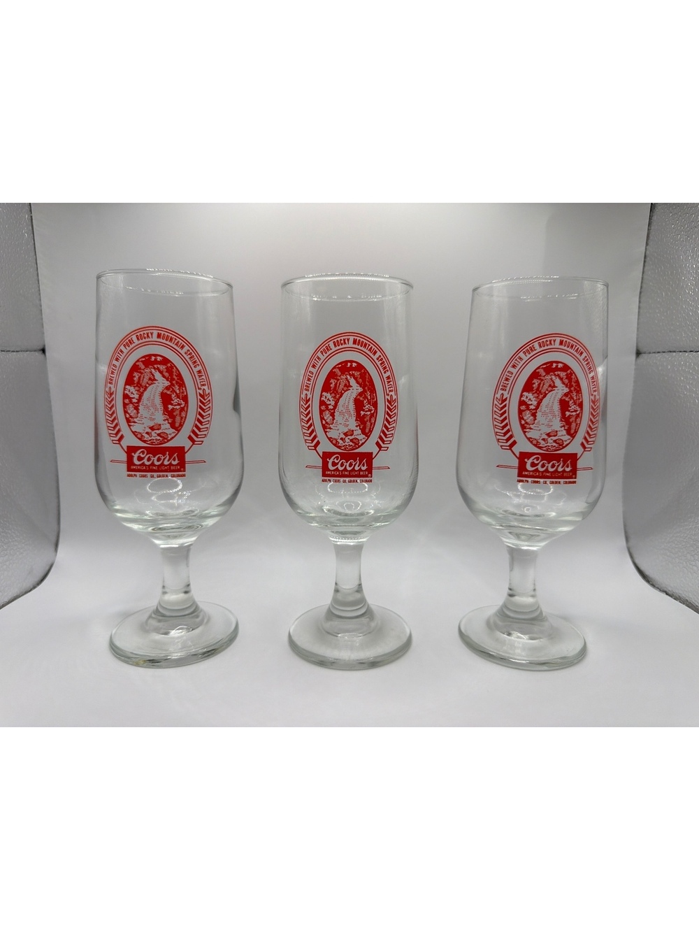 Set of 3 Vintage Coors Beer Glasses with Red Logo